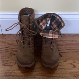 Brown & plaid combat boots